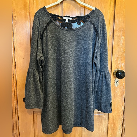 Maurices Gray Sweater With Bell Sleeves and Velvet Detailing - Picture 2 of 9